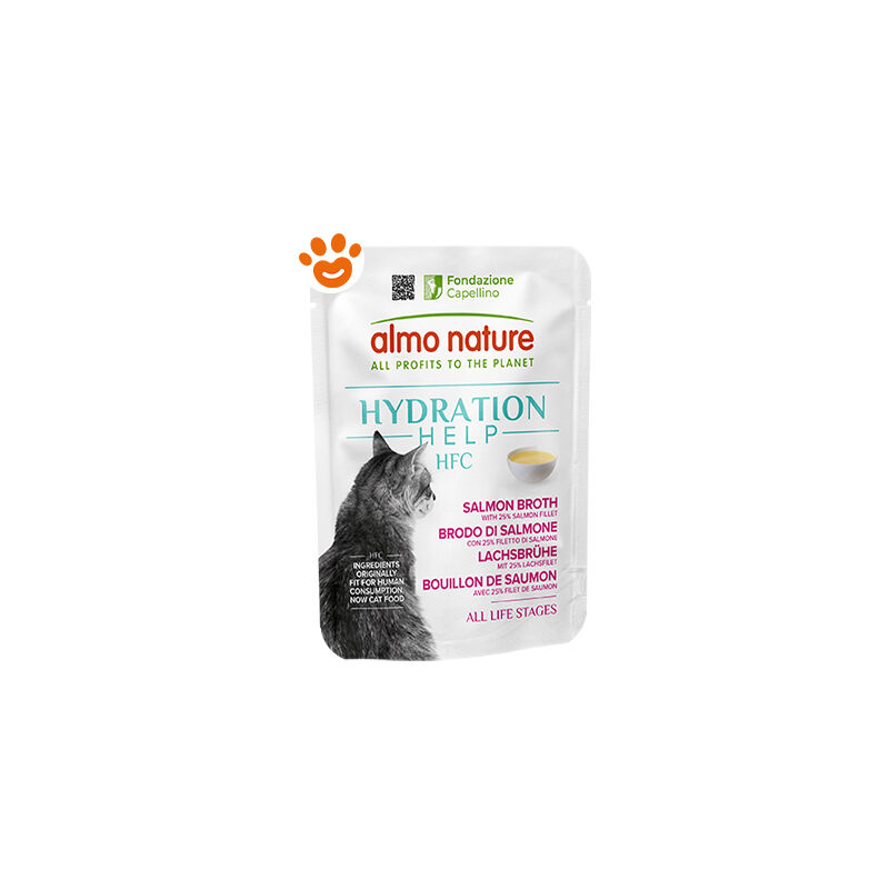 foto del prodotto cat hfc hydration help brodo di salmone con filetti di salmone cat hfc hydration help brodo di salmone con filetti di salmone bustina da 50 gr