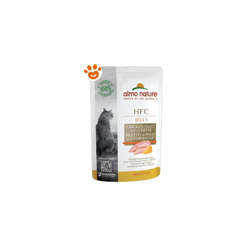 foto del prodotto cat hfc jelly filetti di pollo e formaggio cat hfc jelly filetti di pollo e formaggio bustina da 55 gr almo nature