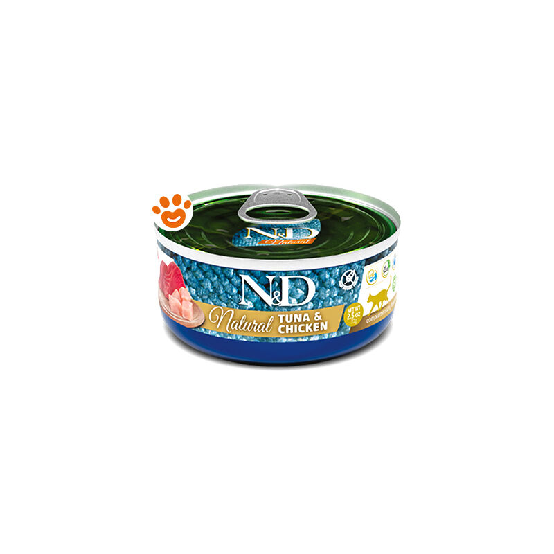foto del prodotto cat n d natural con tonno e pollo cat n d natural con tonno e pollo lattina da 140 gr farmina