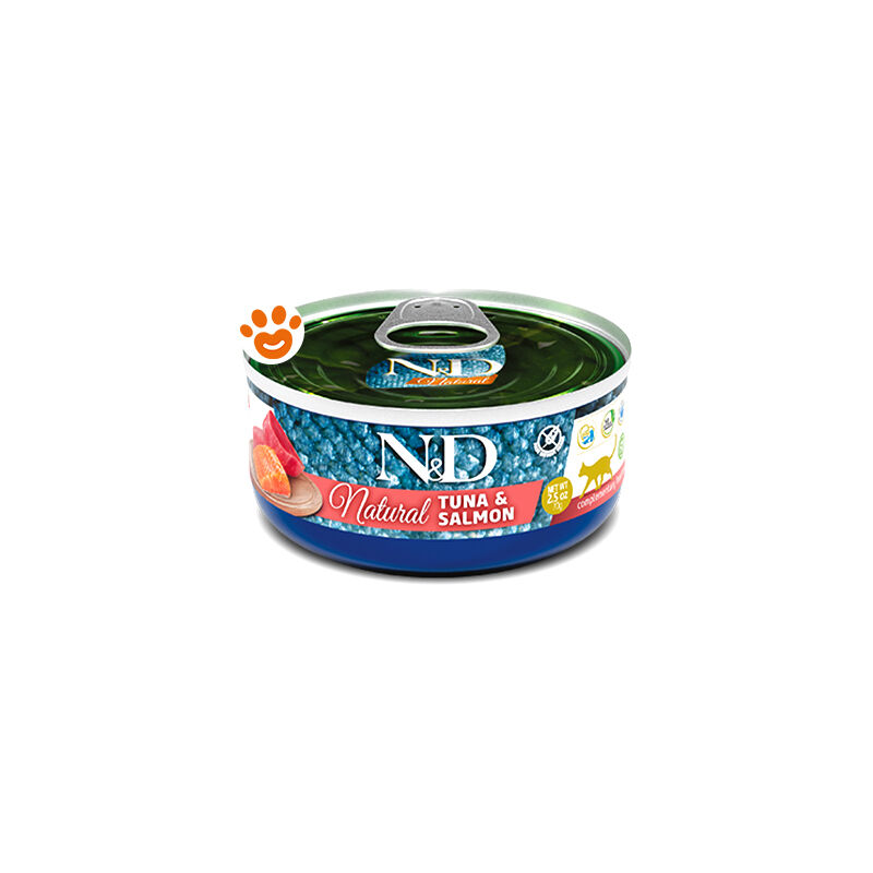 foto del prodotto cat n d natural con tonno e salmone cat n d natural con tonno e salmone lattina da 140 gr farmina