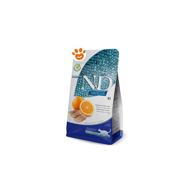 foto del prodotto cat n d ocean prime grain free adult aringa e arancia cat n d ocean prime grain free adult aringa e arancia sacco da 1,5 kg farmina