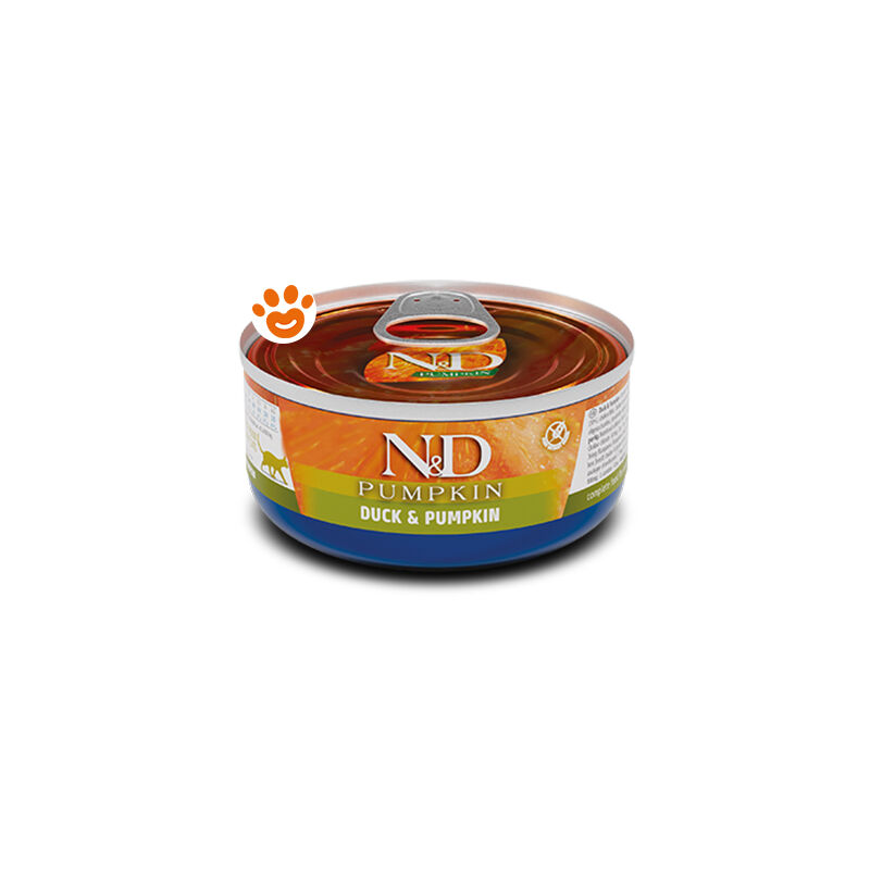 foto del prodotto cat n d pumpkin anatra e zucca cat n d pumpkin anatra e zucca lattina da 70 gr farmina