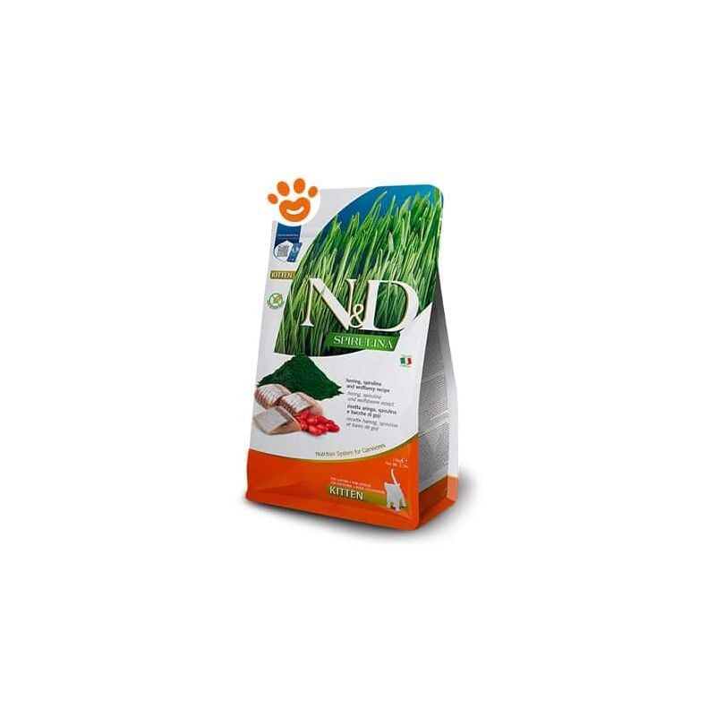 foto del prodotto cat n d spirulina kitten aringa cat n d spirulina kitten aringa sacco da 1,5 kg farmina