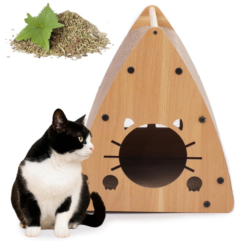 foto del prodotto cat scratcrator, letto tiragraffi, casa di cartone, scatola di cartone