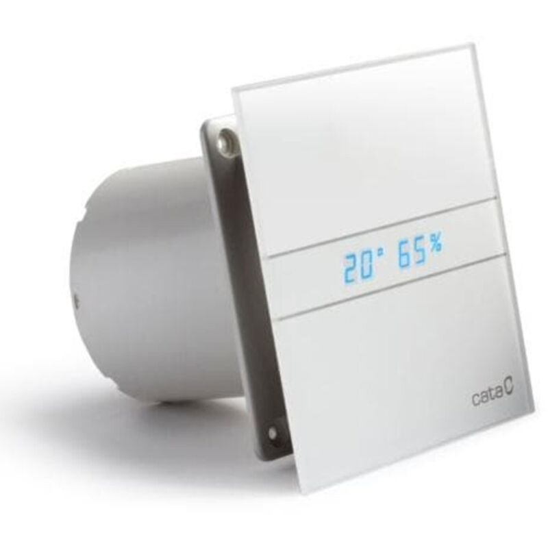 foto del prodotto cata estrattore d aria a flusso singolo a rateur, funzione timer, pannello frontale in vetro bianco e120gth 