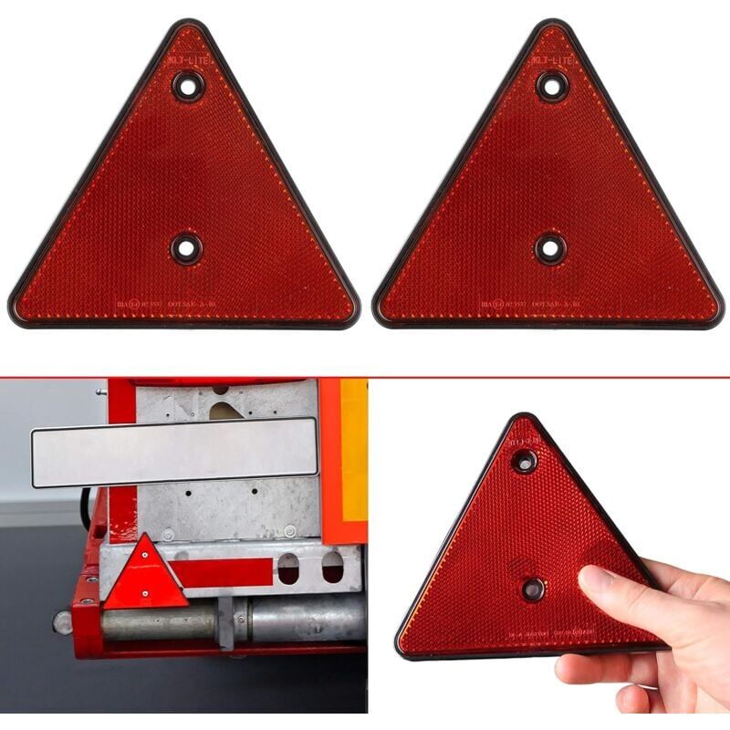 foto del prodotto catarifrangente triangolare per rimorchio, set da 2, 15 x 15 x 15 cm, distanza tra i fori 70 mm, catarifrangente da avvitare o adesivo