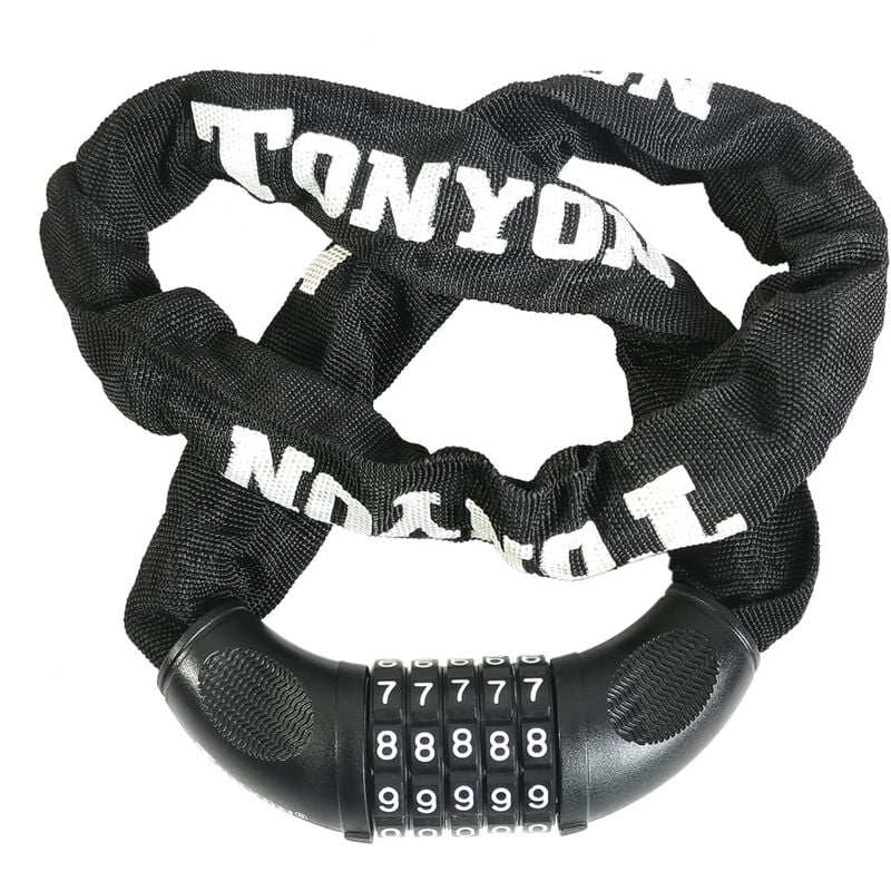 foto del prodotto catena antifurto bicicletta 5 cifre codici resettabili 100.000 codici per bici, moto, porta, cancello lunghezza 90 cm nero
