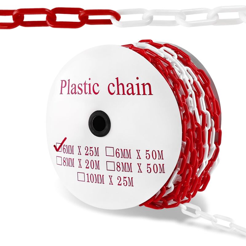 foto del prodotto catena barriera 25 m plastica rossa bianca segnalazione sicurezza cantiere spessore 6 mm naizy