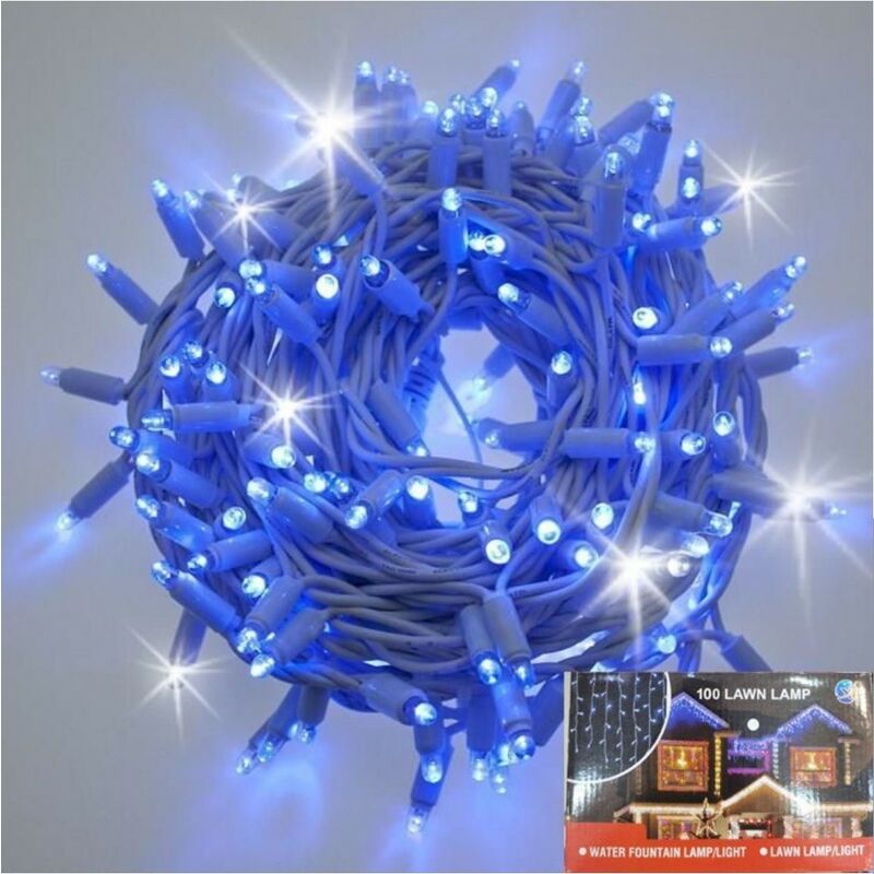foto del prodotto catena bianca luminosa luce blu 10 metri 100 led con 10 flash bianco fredda luci di natale da esterno ip44