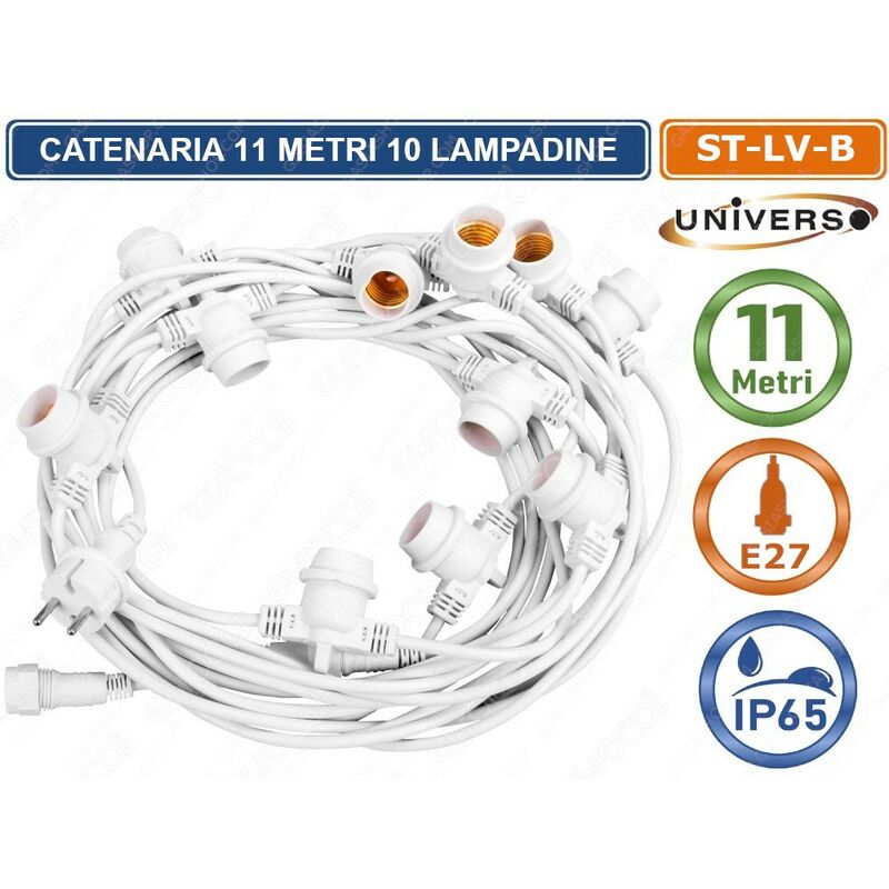 foto del prodotto catena catenaria luminosa 11 metri bianca per 10 lampadine led e27 per esterno ip65
