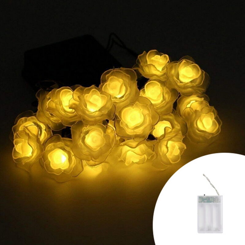 foto del prodotto catena decorata con 20 rose luminose a led bianco caldo fisso e intermittente 3 metri a batteria wisdom