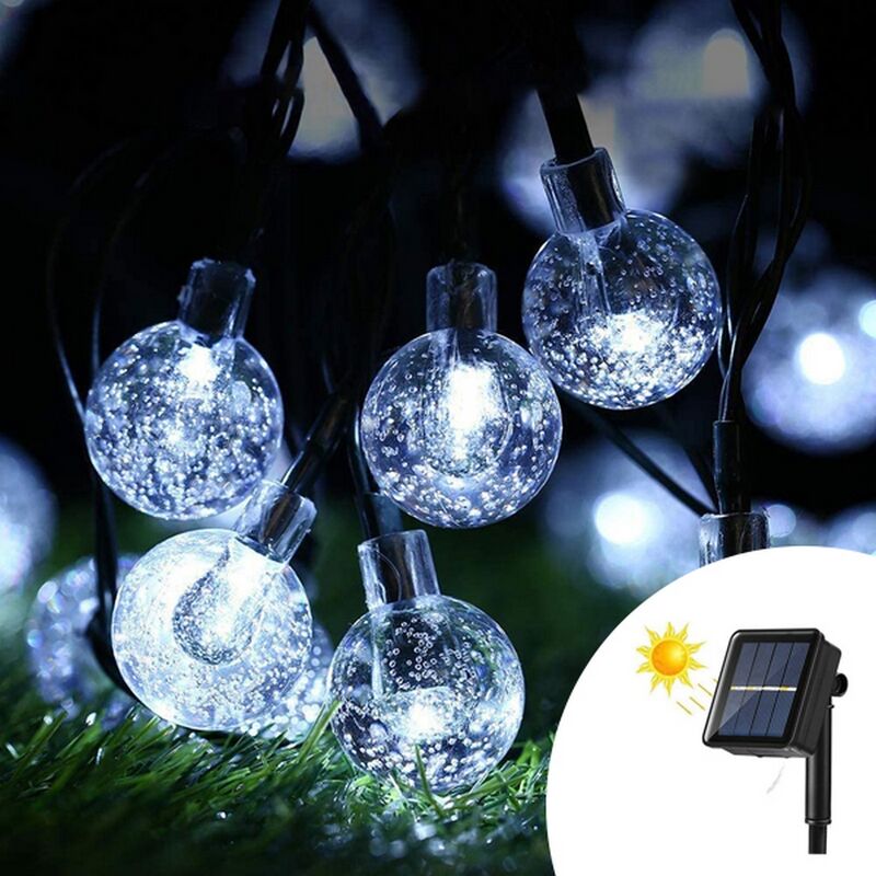 foto del prodotto catena decorata con 50 perle a led bianco freddo 5 metri con pannello solare wisdom