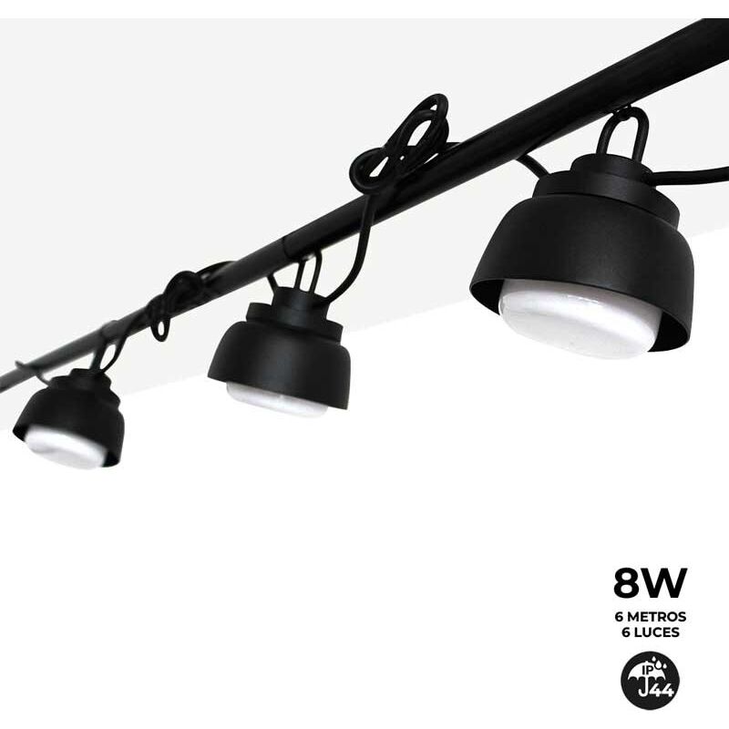 foto del prodotto catena decorativa a led per esterni con 6 luci da 8w e 6 metri bianco caldo