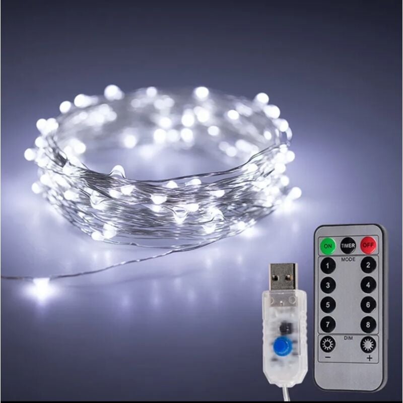 foto del prodotto catena di 100 microled filo ramato modellabile attacco usb 10 mt luce bianco freddo natalizie