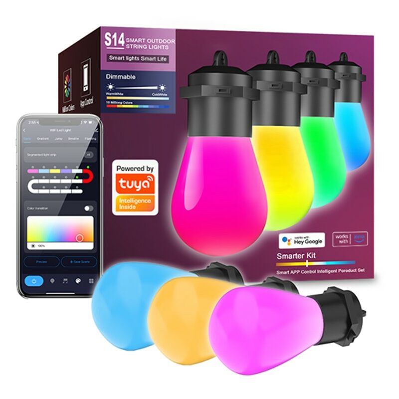 foto del prodotto catena di lampadine s14 smart wifi rgbic da esterno 15 metri tuya