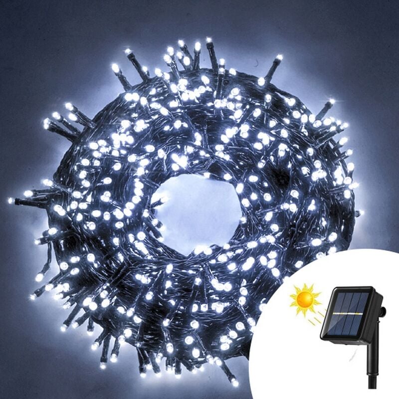 foto del prodotto catena di luci 14 metri da 200 led bianco freddo con pannello solare con cavo verde wisdom