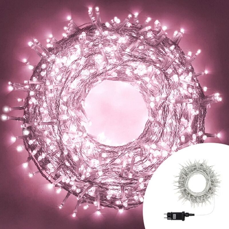 foto del prodotto catena di luci 15 metri da 300 led rosa con cavo trasparente wisdom