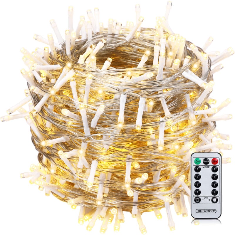 foto del prodotto catena di luci 200 led decorazione luminosa natale balcone addobbo natalizio illuminazione per interni ed esterni vari colori 20m warmweiß - transparentes kabel (de) - monzana