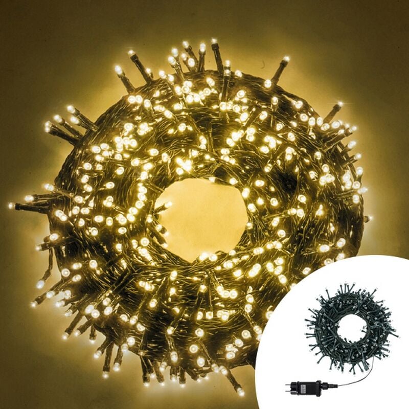 foto del prodotto catena di luci 25 metri da 500 led bianco caldo con cavo verde wisdom