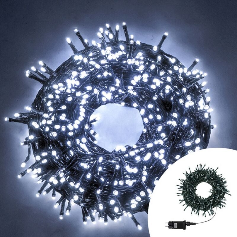 foto del prodotto catena di luci 25 metri da 500 led bianco freddo con cavo verde wisdom