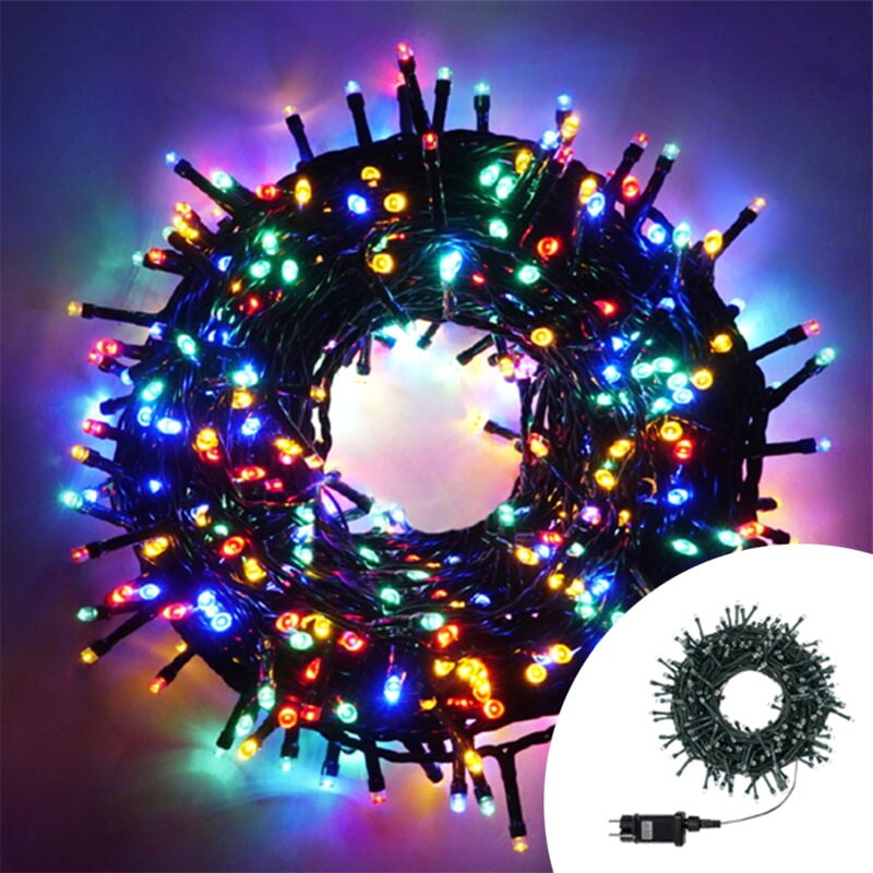 foto del prodotto catena di luci 41 metri da 1360 led mini cluster multicolore con cavo verde autospegnimento wisdom