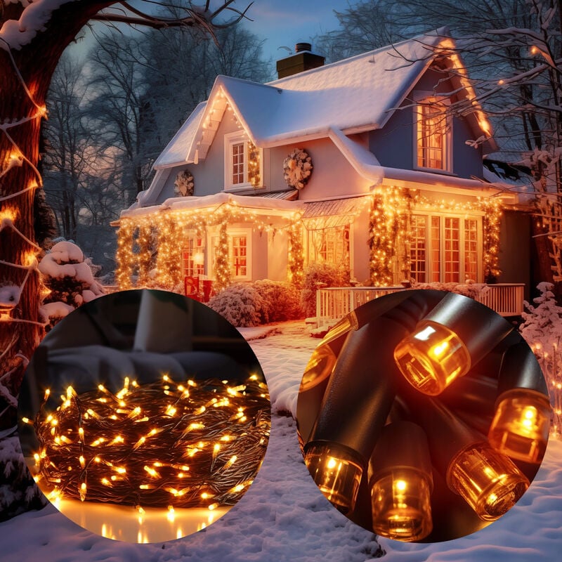 foto del prodotto catena di luci 48 160 led decorazione luminosa natale balcone addobbo natalizio illuminazione per interni ed esterni 160 leds warm white en deuba