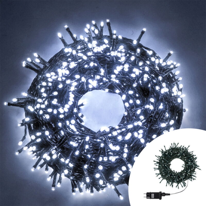 foto del prodotto catena di luci 50 metri da 1000 led bianco freddo con cavo verde wisdom