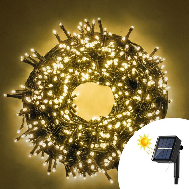 foto del prodotto catena di luci 7 metri da 100 led bianco caldo con pannello solare con cavo verde wisdom