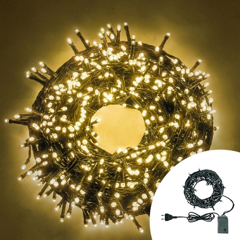 foto del prodotto catena di luci 8 metri da 100 led bianco caldo con cavo verde wisdom
