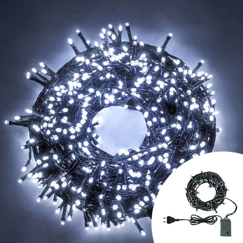 foto del prodotto catena di luci 8 metri da 100 led bianco freddo con cavo verde wisdom