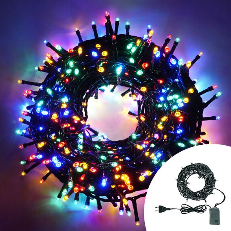 foto del prodotto catena di luci 8 metri da 100 led multicolore con cavo verde wisdom