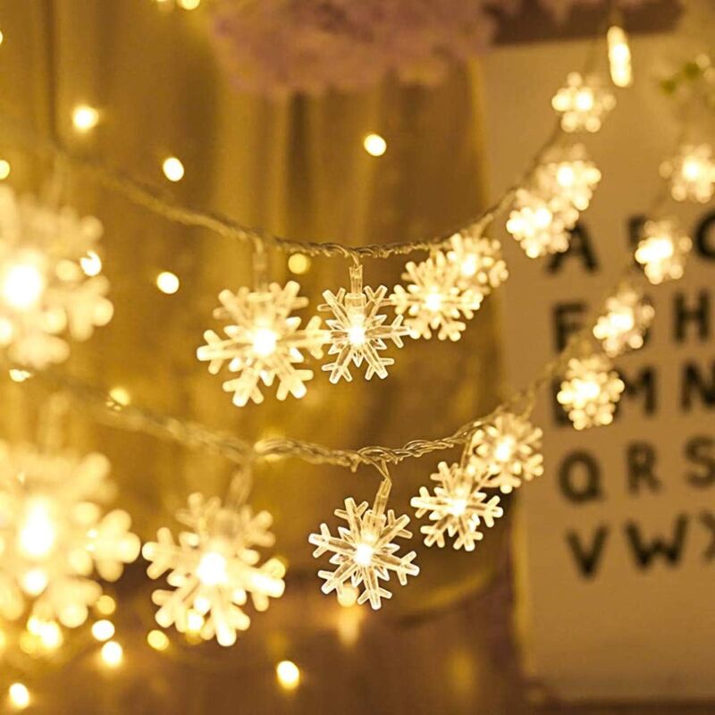 foto del prodotto catena di luci a forma di fiocco di neve, 6 metri, 40 luci led, decorazioni per camera da letto, matrimoni, natale, decorazioni per l albero