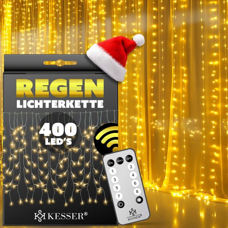 foto del prodotto catena di luci a pioggia con telecomando 8 effetti luminosi timer decorazione con catena di pioggia per interni ed esterni per feste natalizie