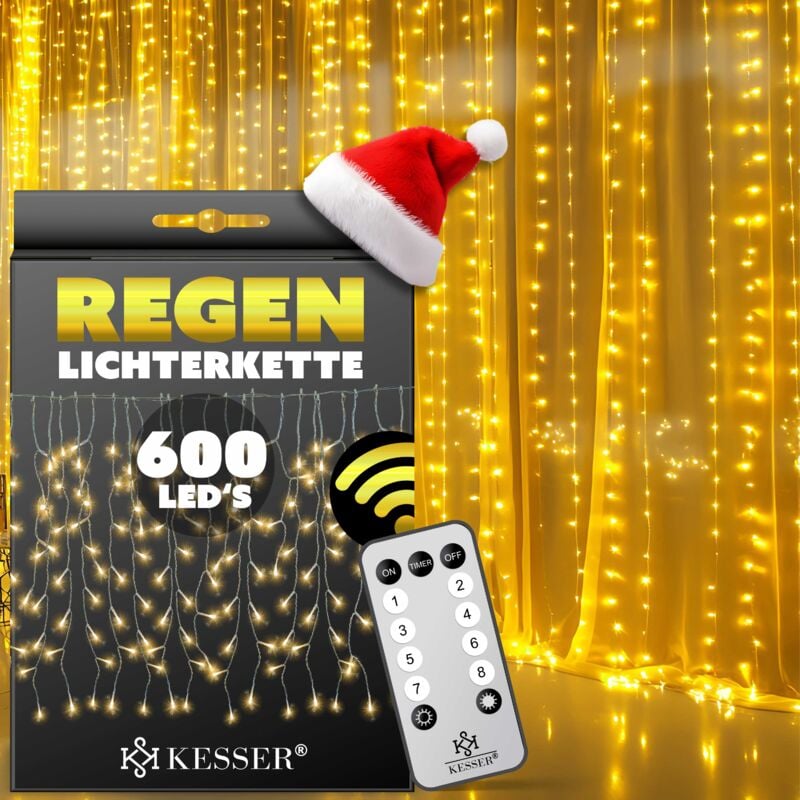 foto del prodotto catena di luci a pioggia con telecomando 8 effetti luminosi timer decorazione con catena di pioggia per interni ed esterni per feste natalizie