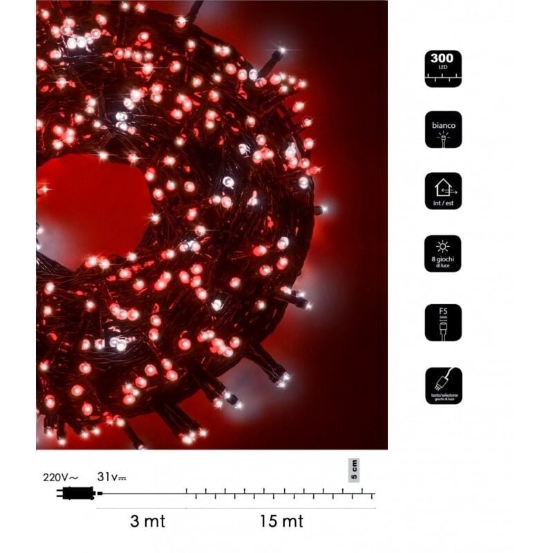 foto del prodotto catena di luci bicolore natale 300 led serie luminosa natalizie cavo verde albero feste decorativa luce bianco rosso blu calda bianco rosso