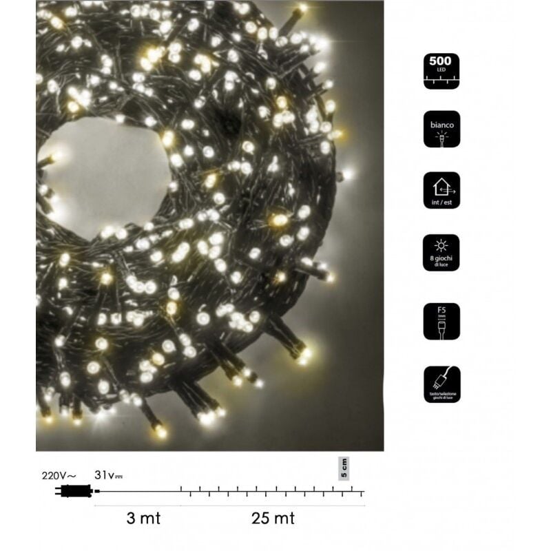 foto del prodotto catena di luci bicolore natale 500 led serie luminosa natalizie cavo verde albero feste decorativa luce bianco rosso blu calda bianco caldo