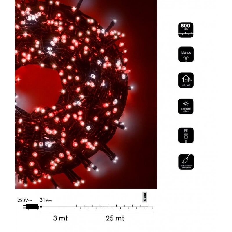 foto del prodotto catena di luci bicolore natale 500 led serie luminosa natalizie cavo verde albero feste decorativa luce bianco rosso blu calda bianco rosso