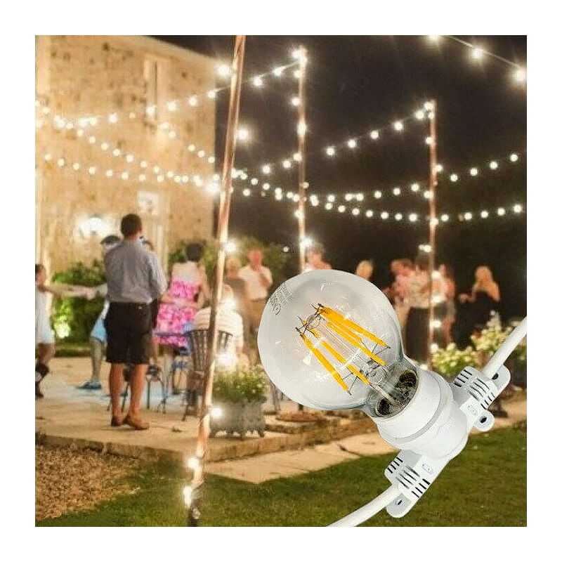 foto del prodotto catena di luci cordoniera luminosa corda 10 mt con portalampada e27 cavo bianco