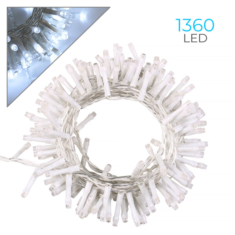 foto del prodotto catena di luci da 1360 led bianchi con cavo trasparente e trasformatore 36v per una decorazione versatile e sicura