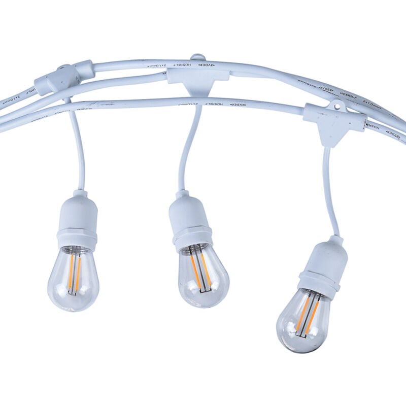 foto del prodotto catena di luci da esterno 10mt con portalampade e27 cavo bianco ip54 perfetta per giardini eventi ristoranti e feste all aperto