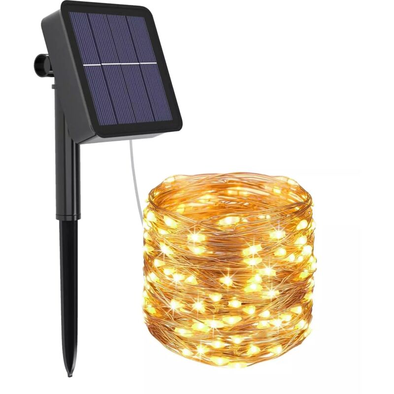 foto del prodotto catena di luci led solare 20m per esterni, 200 led, ip44, 8 modalit di illuminazione, con pannello solare, ideale per decorazioni natalizie,