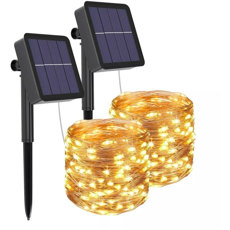 foto del prodotto catena di luci led solare 20m per esterni, 200 led, ip44, 8 modalit di illuminazione, con pannello solare, ideale per decorazioni natalizie,
