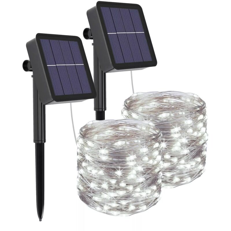 foto del prodotto catena di luci led solare 20m per esterni, 200 led, ip44, 8 modalit di illuminazione, con pannello solare, ideale per decorazioni natalizie,