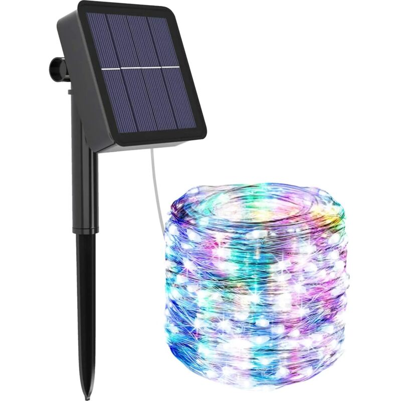 foto del prodotto catena di luci led solare 20m per esterni, 200 led, ip44, 8 modalit di illuminazione, con pannello solare, ideale per decorazioni natalizie,