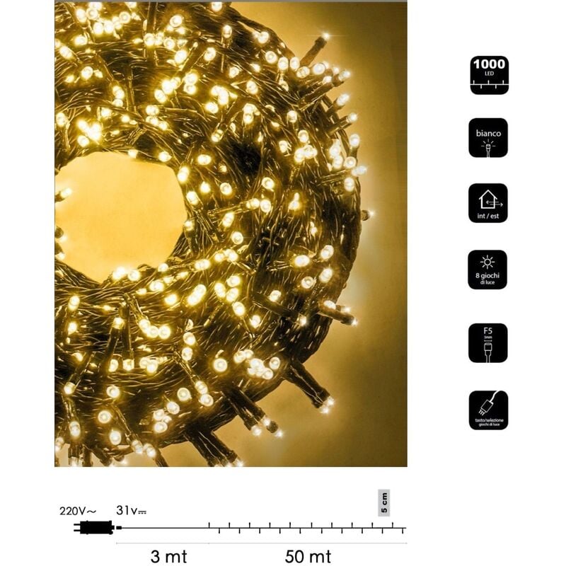 foto del prodotto catena di luci natale 1000 led serie luminosa natalizie per esterno interno albero feste cavo verde decorativa calda