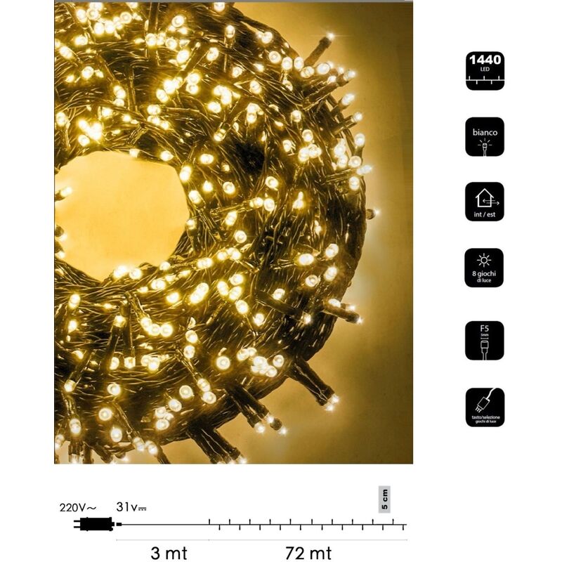 foto del prodotto catena di luci natale 1440 led serie luminosa natalizie per esterno interno albero feste cavo verde decorativa calda