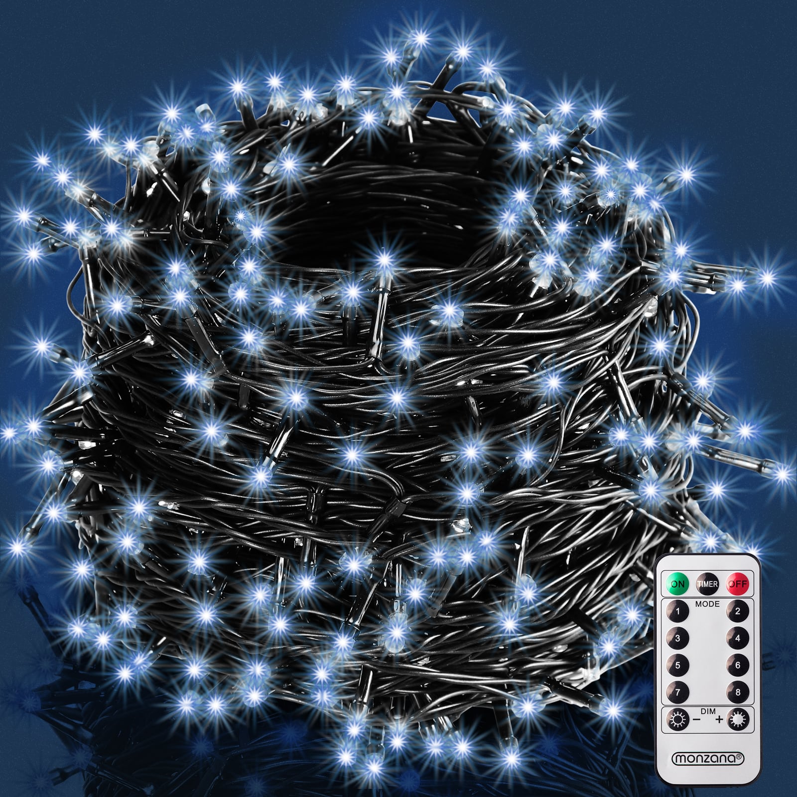 foto del prodotto catena di luci natale 200 led bianco freddo 20m telecomando