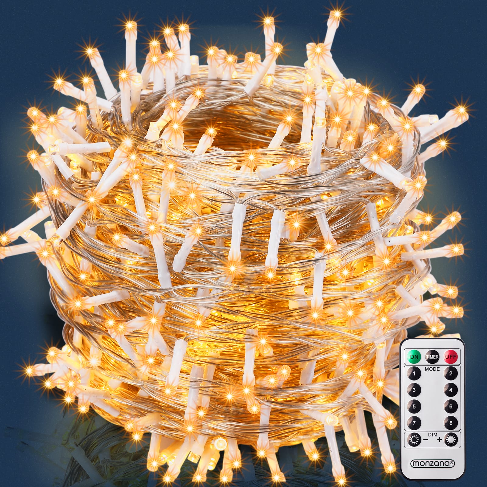 foto del prodotto catena di luci natale 200 led transparente bianco caldo 20m