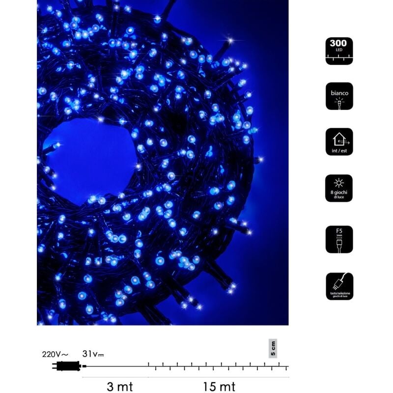 foto del prodotto catena di luci natale 300 led serie luminosa natalizie per esterno interno albero feste cavo verde decorativa blu