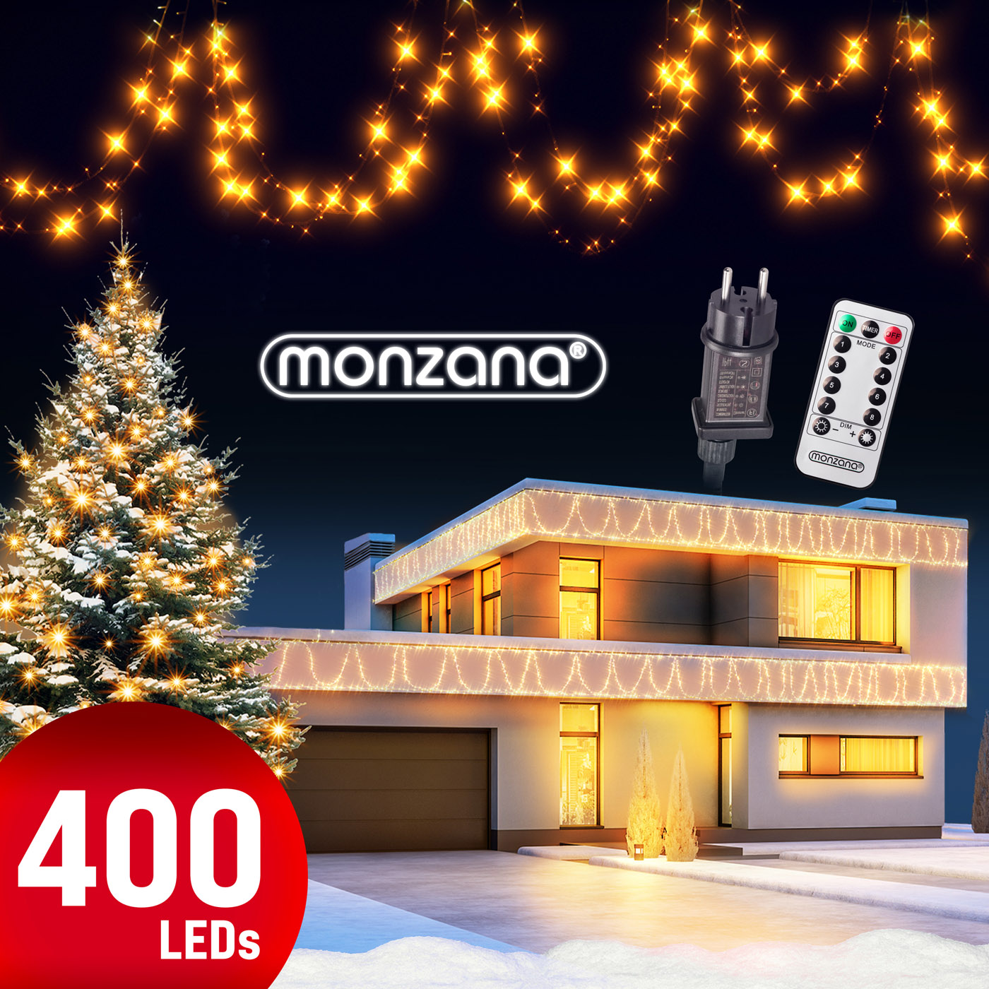 foto del prodotto catena di luci natale 400 led bianco caldo 40m telecomando